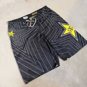 Fox Racing Rockstar Energy Board Shorts Mens 36 Black White Yellow Star Logo